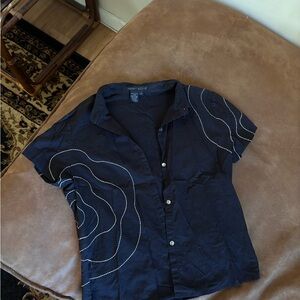 Black Button-Up Shirt with White Stitching